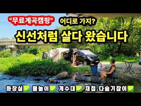 무료계곡캠핑.신선처럼 살다 왔습니다.화장실 개수대 물놀이 재첩 다슬기잡이. 이 모든걸 무료로 다 누릴수 있어요